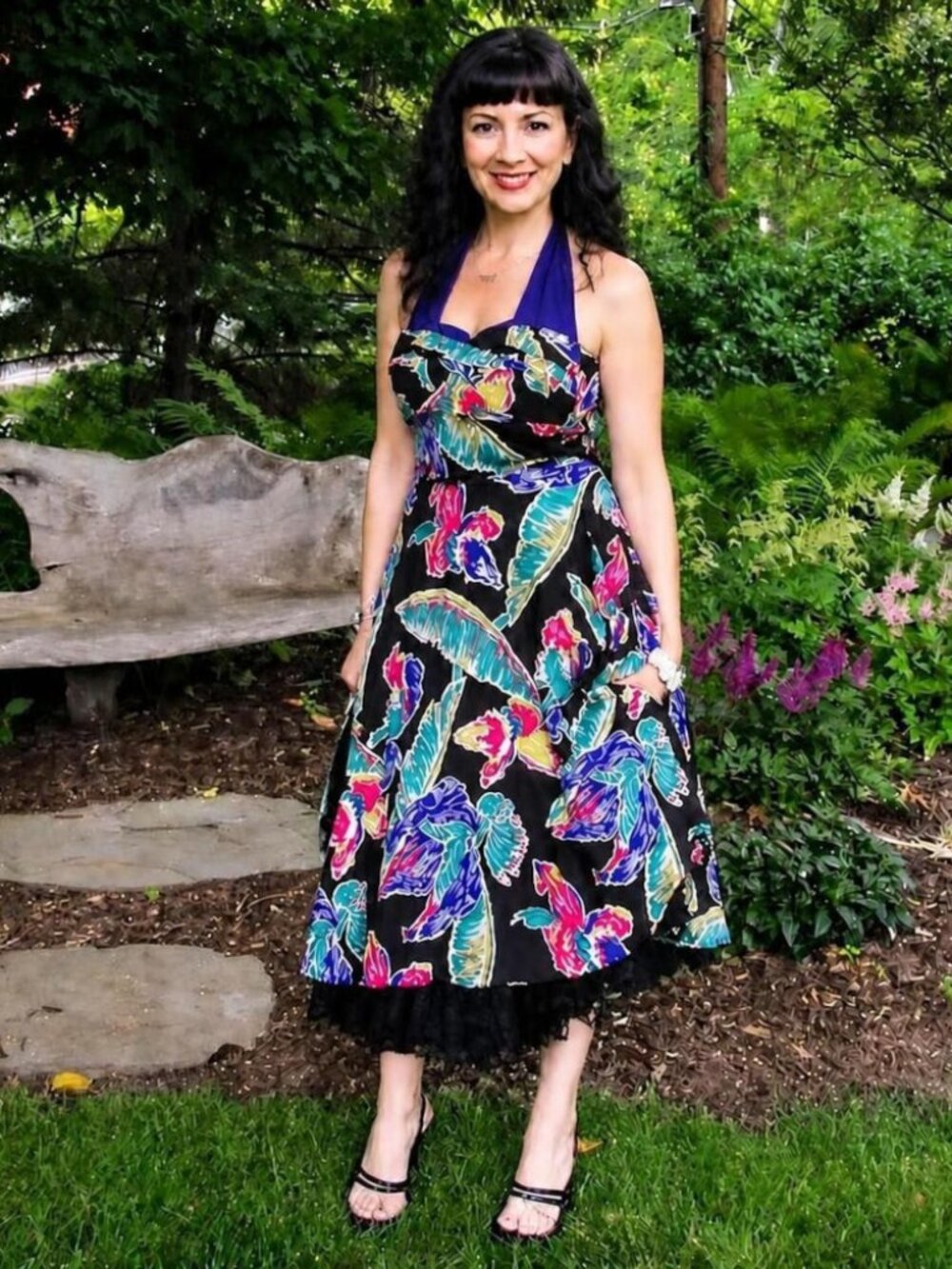 Trashy Diva Tropical Leaves vintage repro Trixie halter dress